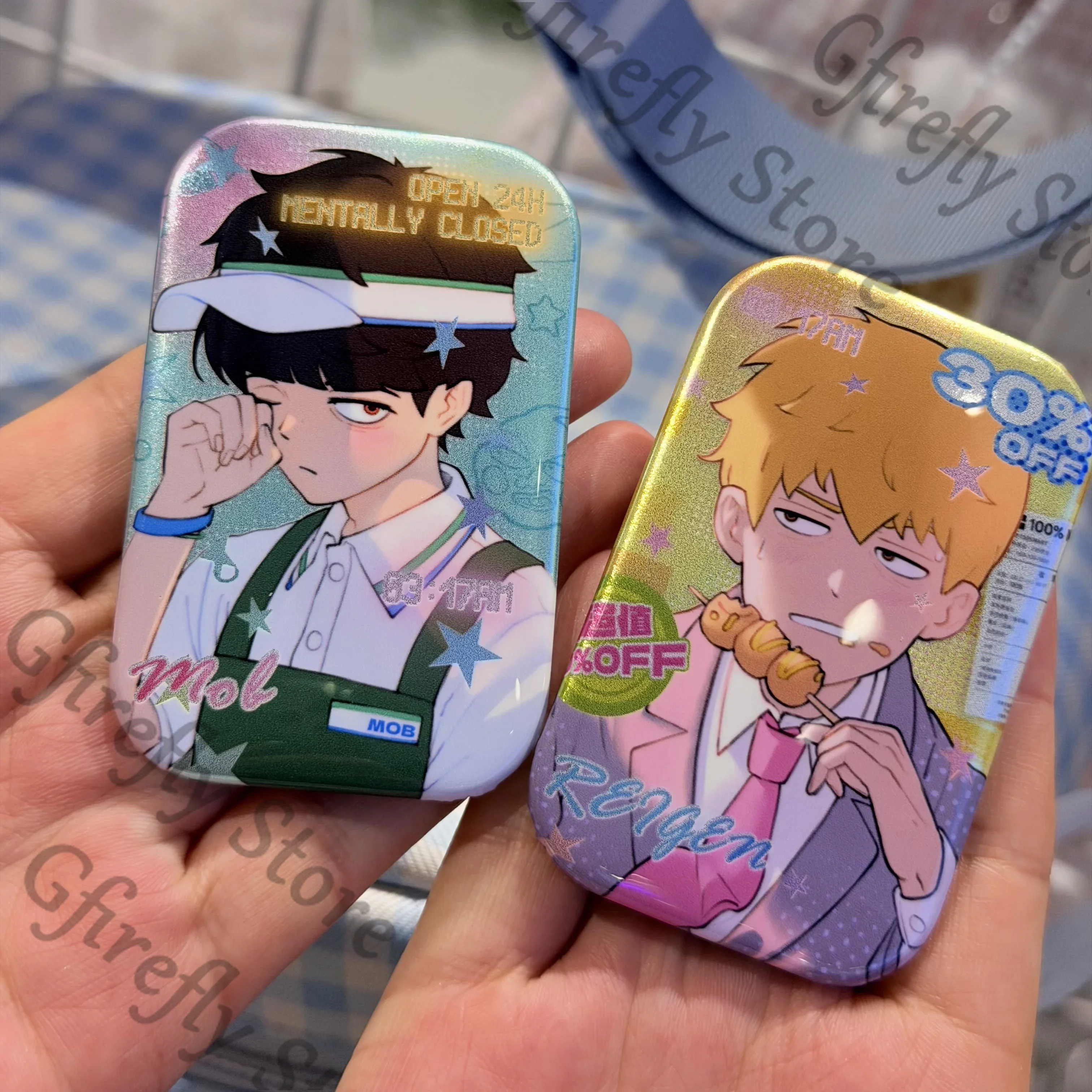 Mob Psycho 100 Sticker Thickened Tinplate Square Badge Emblem Breastpin Cosplay Ornaments Kageyama Shigeo Reigen Arataka