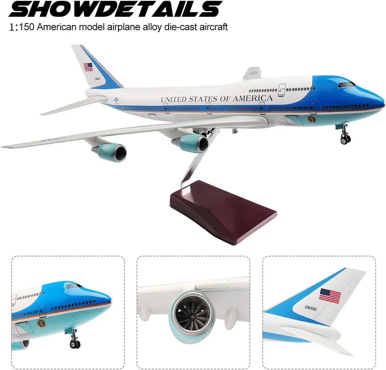 

47cm Scale Aircraft 1:150 B747 Air Force One Model Planes Led Light Miniature Airplane Diecast Machine Collected Gift Aviation