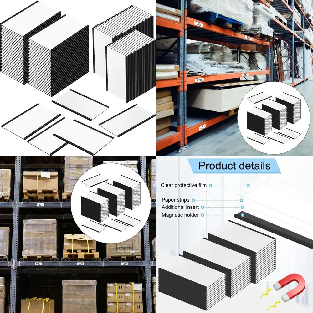 

100-Piece 3x5 Inch C-Channel Magnetic Label Holders with Protective Films for Metal Shelves - Whiteboard Name Tags