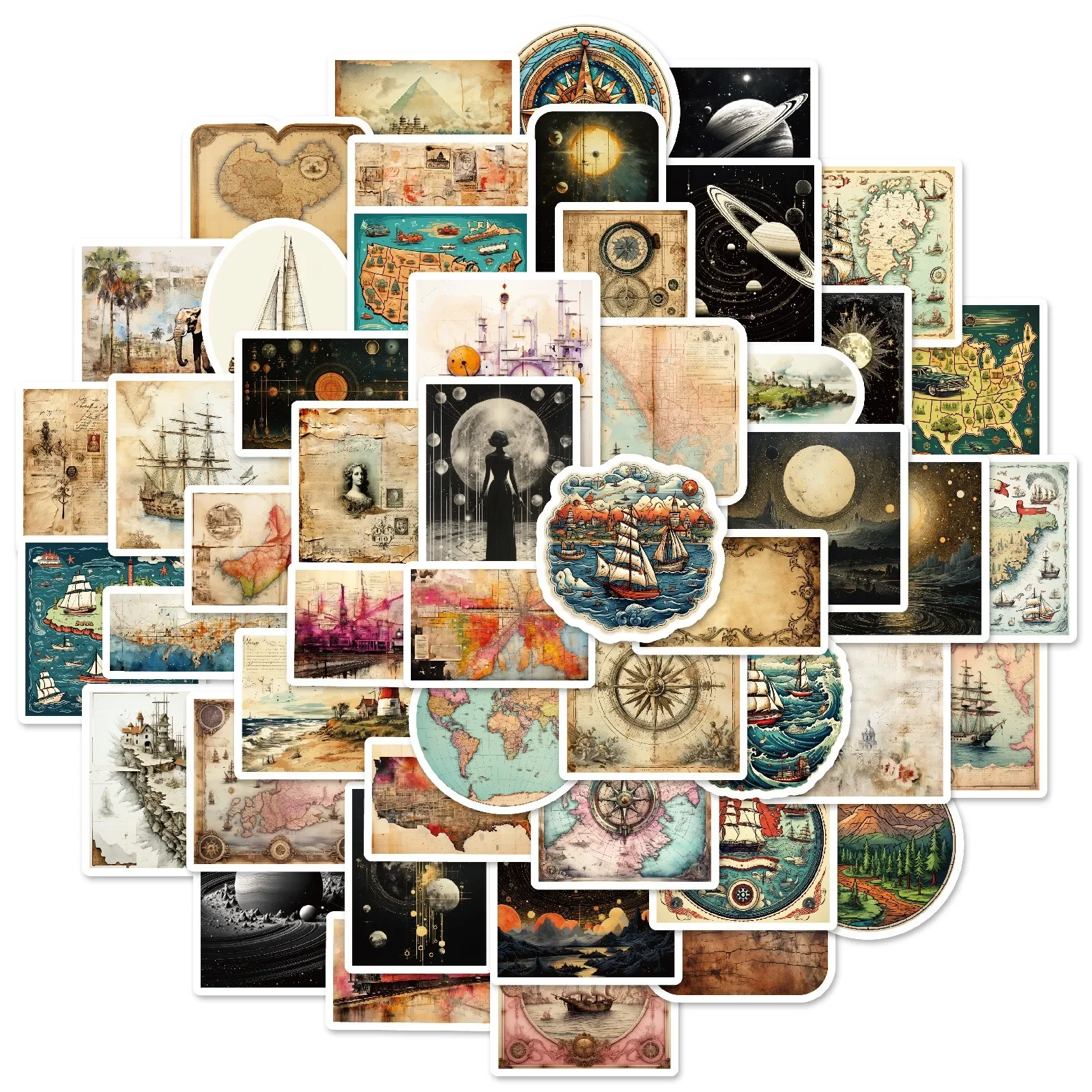

10/50Pcs Vintage World Map Travel Stickers Graffiti Decoration For Junk Journal Scrapbooking Water Bottle Phone Guitar Stickers