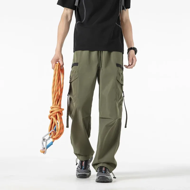 American workwear pants for men's summer 2025 new trendy brand loose straight-leg paratrooper pants wide-leg casual long pants