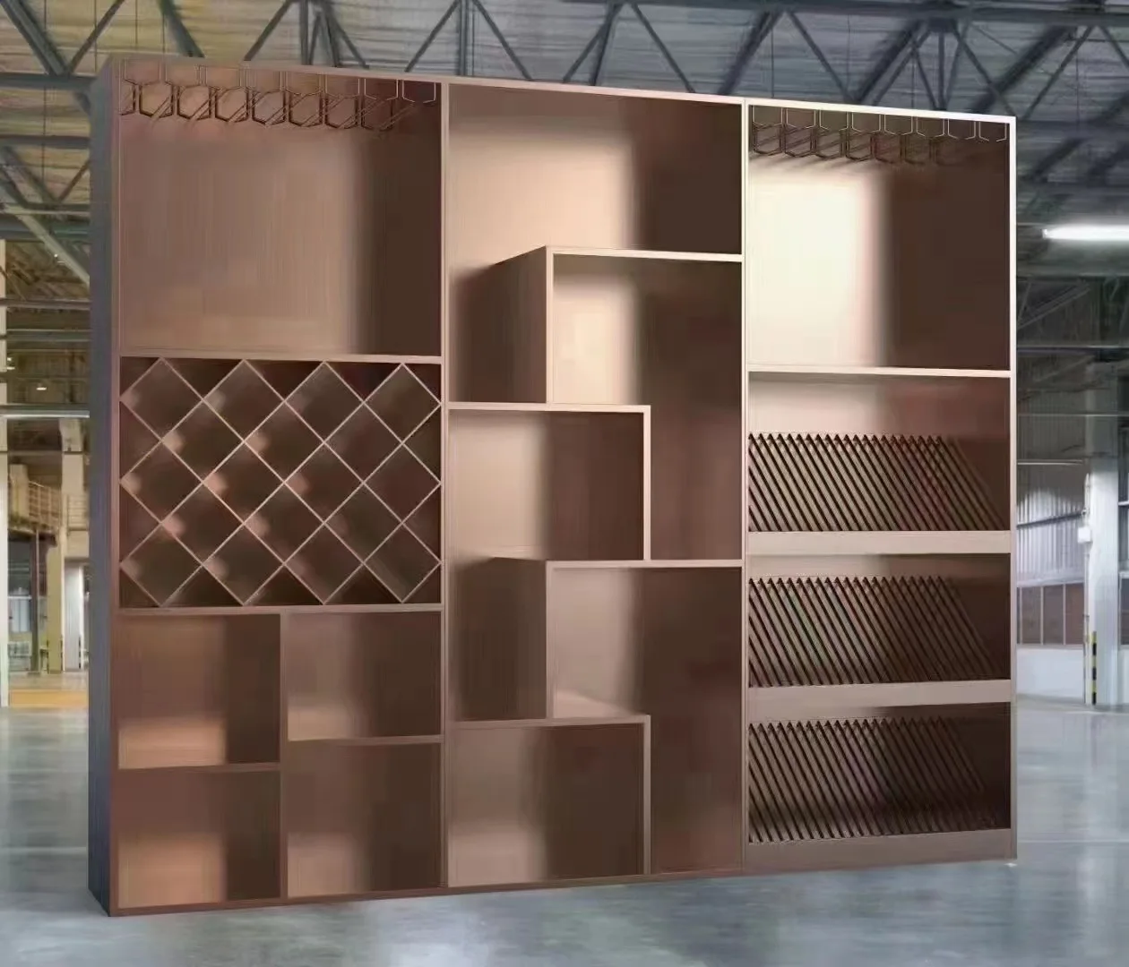 Customizable Modern Style Stainless Steel Wine Rack Standing Design for Living Room or Bar