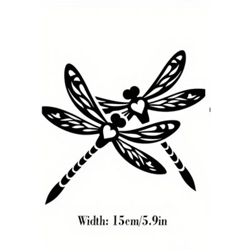 2D Flat Couple Heart Dragonfly Vinyl Sticker For Car Rearview Mirror Window Truck Decor