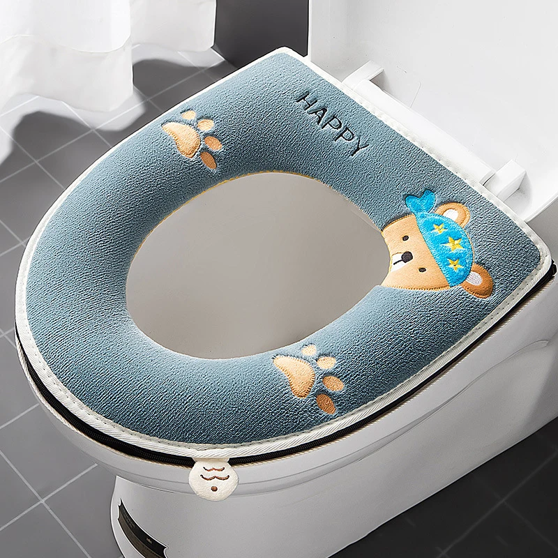 Universal Toilet Seat Cover Winter Warm Soft WC Mat Bathroom Washable Removable Zipper With Flip LidHandle Waterproof Household