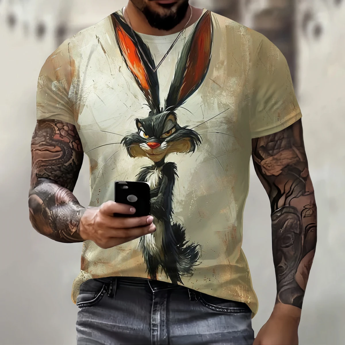 Funny 3D Rabbit Print T Shirt For Men Street Trend Hip Hop Clothing Casual O-neck Short Sleeve T-Shirt Fashion Loose Summer Tops