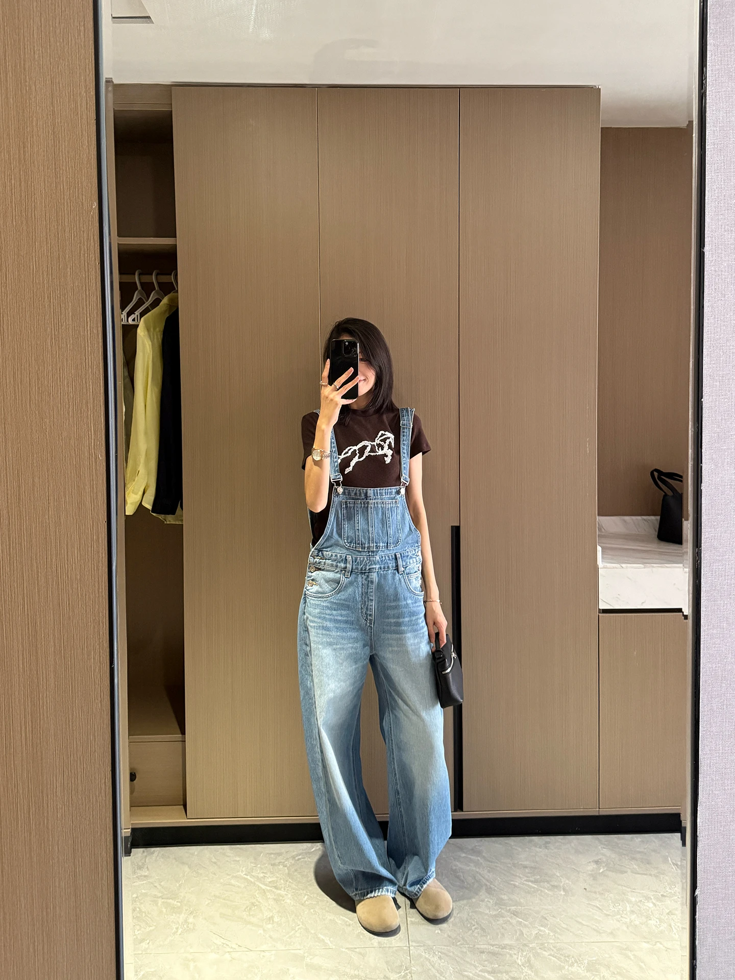 

Light Blue High Waist Wide Leg Denim Overalls Women's Spring New Loose Casual Straight Leg Trousers Pocket Detail Commute Style