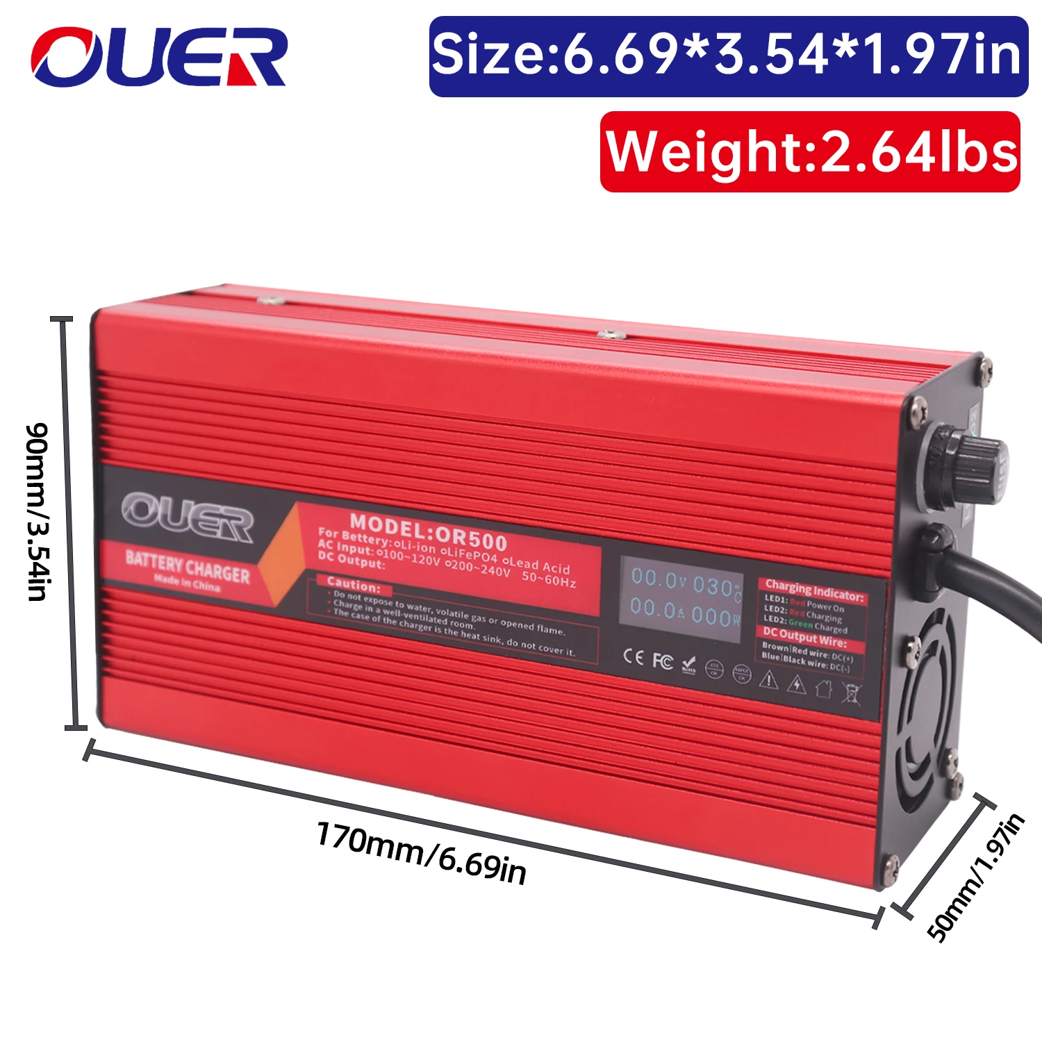 67.2V 6A Aluminum Lithium Battery Charger For 60V 59.2V 16S Li-on Battery Smart Charger With Digital Display