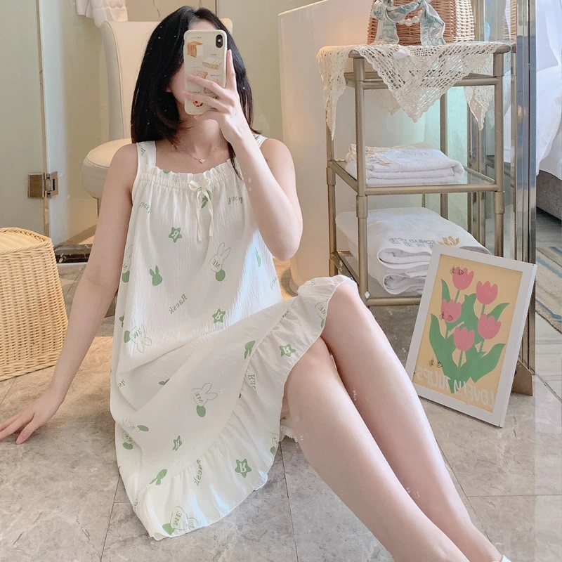 Summer New Nightgown, Cloud Cotton, Girl'S Sleeveless Camisole, Princess Style, Sweet And Cute Home Wear For Students