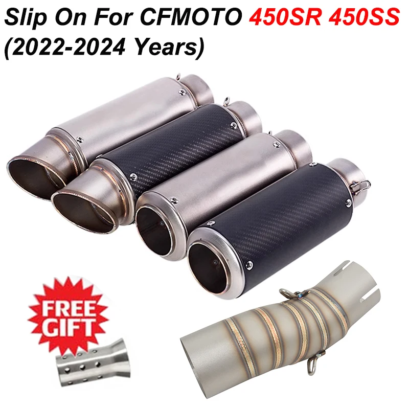 

Надеваемая выхлопная труба 51 мм для CFMOTO 450SR 2022-2024, мотоциклетная труба среднего звена, глушитель из нержавеющей стали, съемный DB Killer
