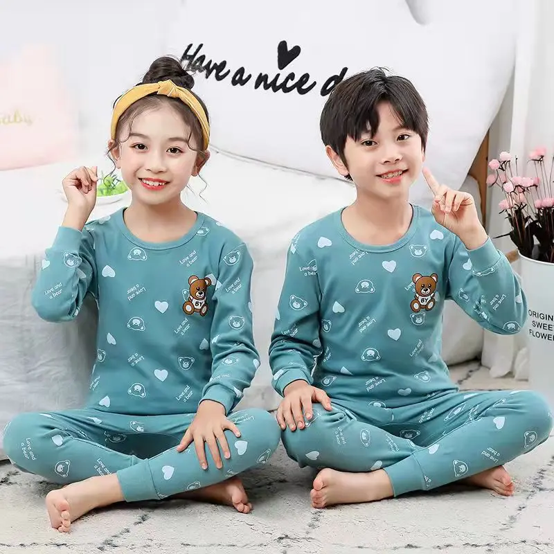 2024 Spring Autumn Children Pajama Sets Cartoon Cat Sleepwear for Kids 2-14years Teen Pijamas Boys Girls Loungewear Baby Clothes