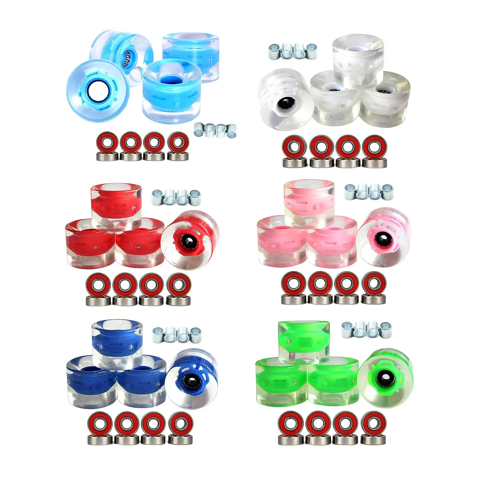 4x Skateboard Wheels with Bearings Glow Flash, Made of PU, Durable, High Elasticity