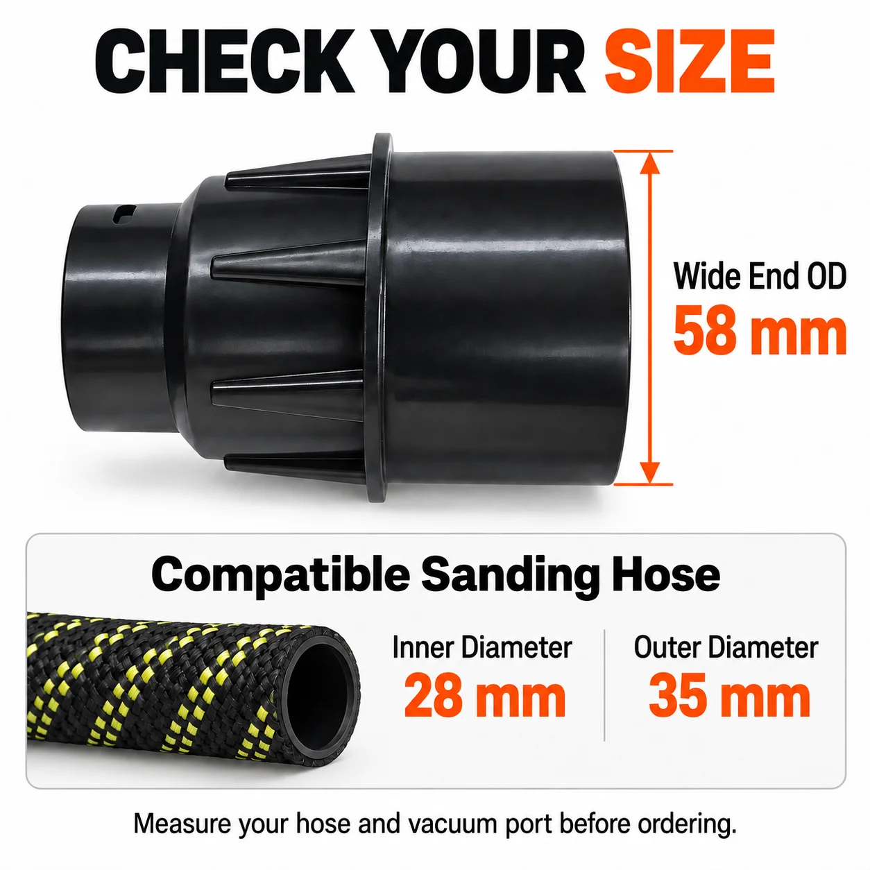 Sander Hose Adapter Connector Interface With Universal Compatibility OD 58mm Suitable For Connecting Hoses With An OD Of 35mm