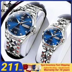 OUPINKE Imported Automatic Mechanical Couple Watches for Men Women Sapphire Mirror Ceramic Strap Dual Calendar Display Watches