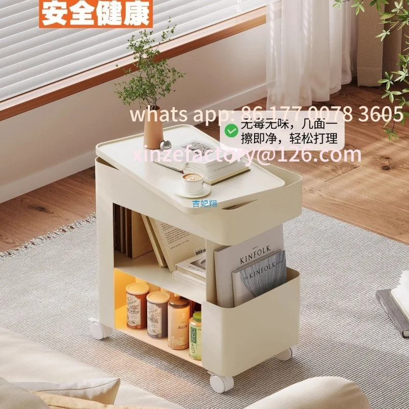 

Customizable cream sofa side table, removable coffee table side cabinet, living room trolley rack