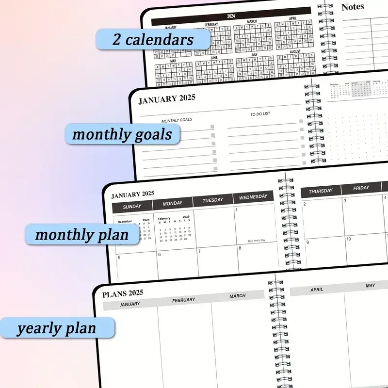 Stylish Minimalist Wall Calendar January 2024 to December 2024 Calendar Planner 12 Months Academic Calendar with Daily Blocks