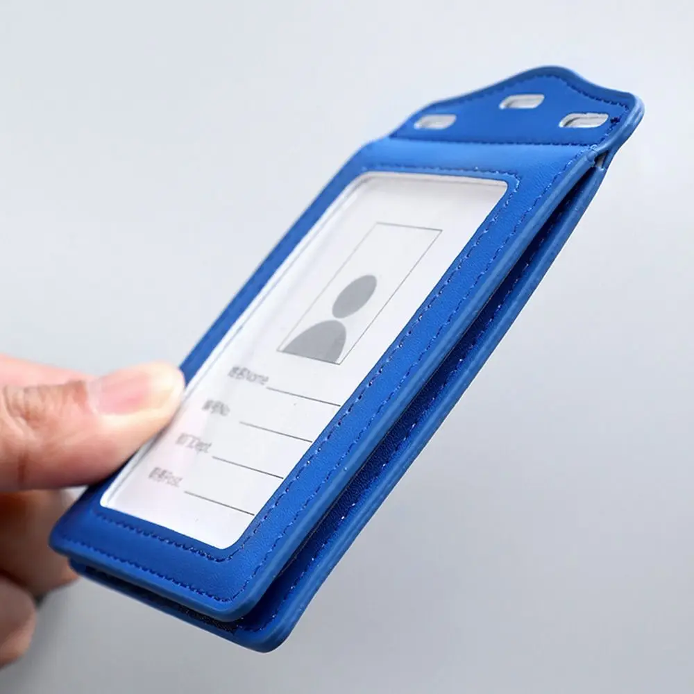 PU Leather ID Card Holder with Card Slots Transparent Badge Holder Tri-fold Card Holder