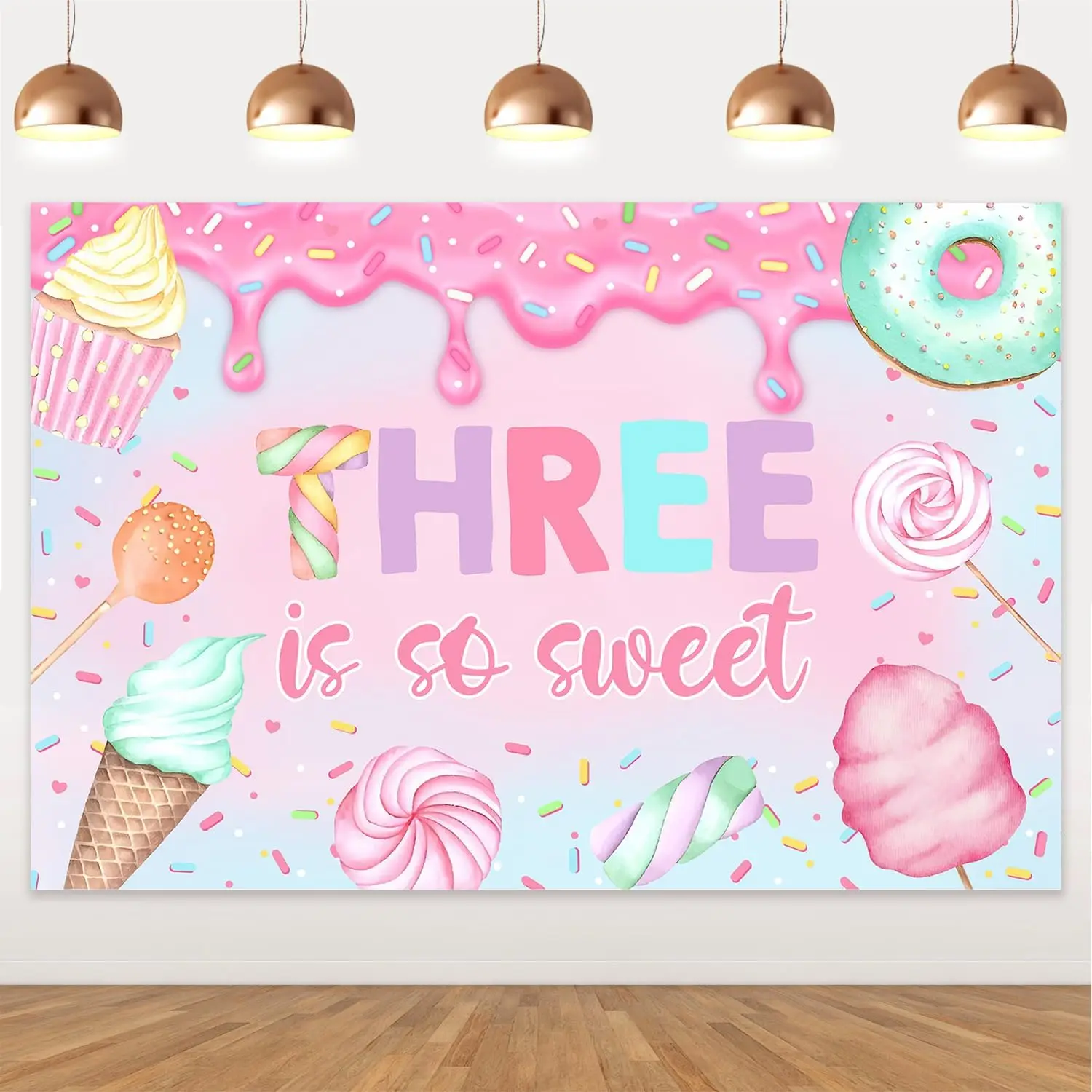 Kreatwow 5x3ft Photo Background Dessert Decorations Girl Third Birthday Party Banner for Girls Birthday Party Decor Supplies