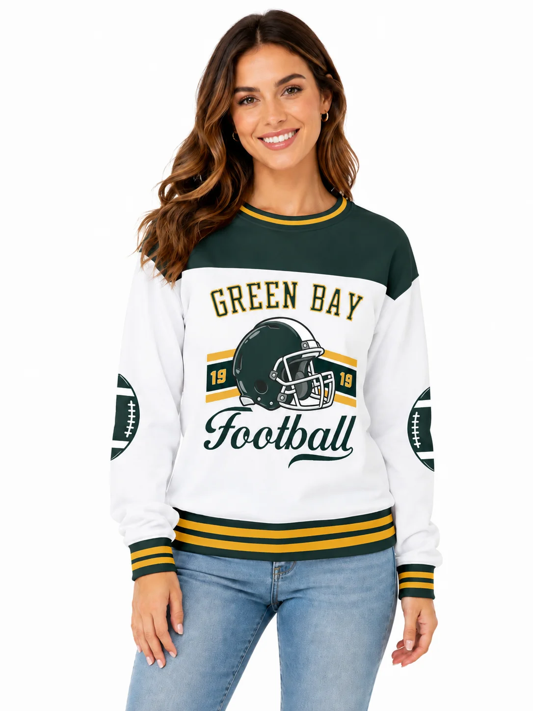 Personalized Green Bay City Sweatshirt, Custom Women Football Hoodie with Name Number Logo, Football Mom Crewneck Sweatshirt