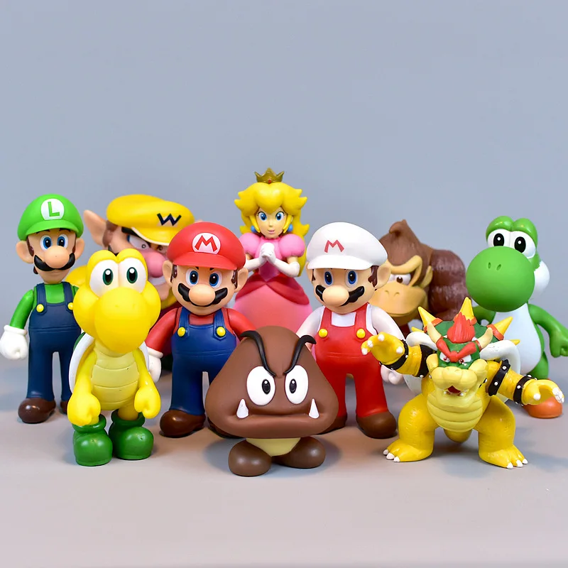 Super Mario Bros Spielzeug Cartoon Mario Luigi Yoshi Pfirsich Prinzessin Bowser Anime Figuren PVC Action Modell Kinderspiel zeug Geburtstags