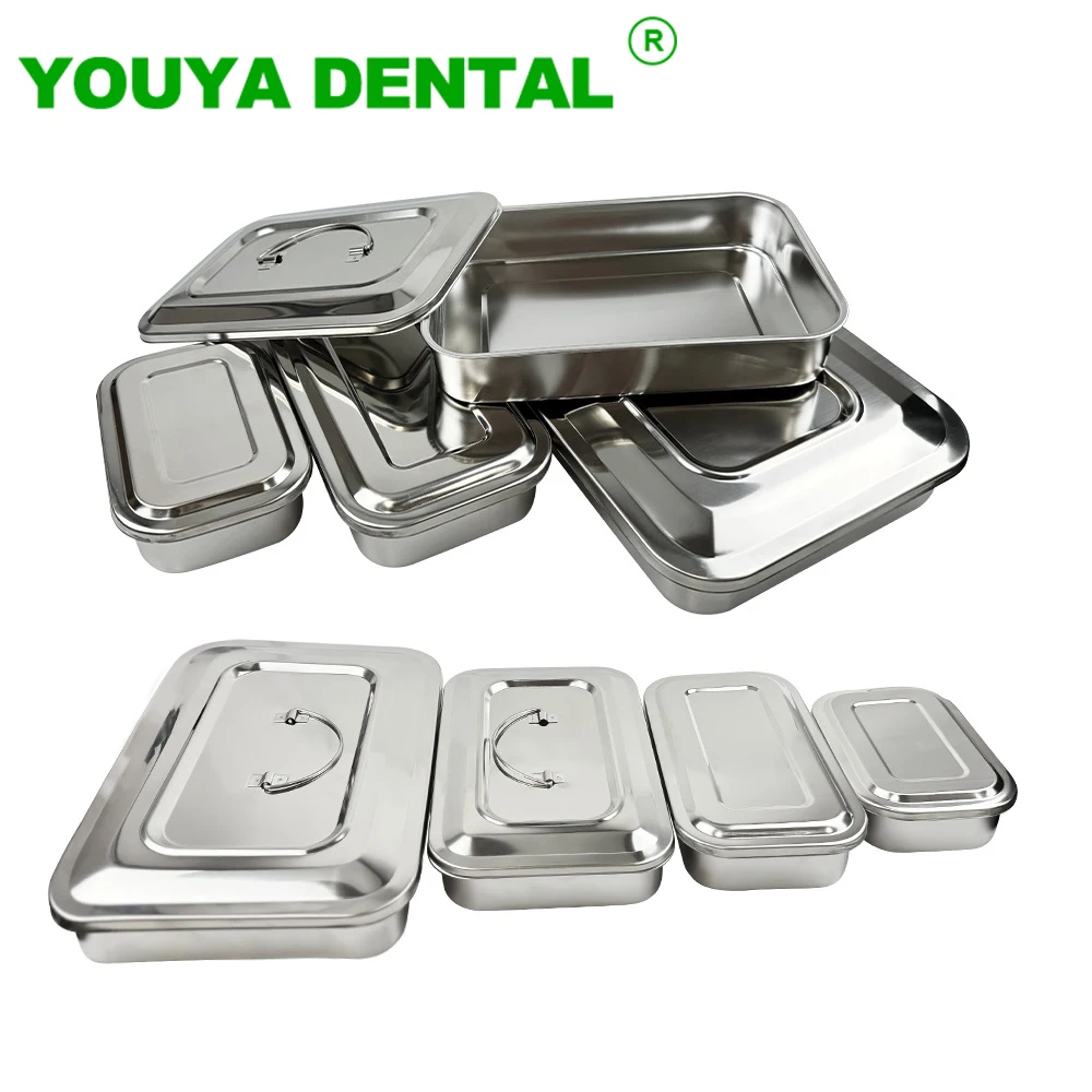 Dental Instruments Tray With Lid Stainless Steel Surgical Medical Disinfection Box Rectangular Plate Sterilization Container New