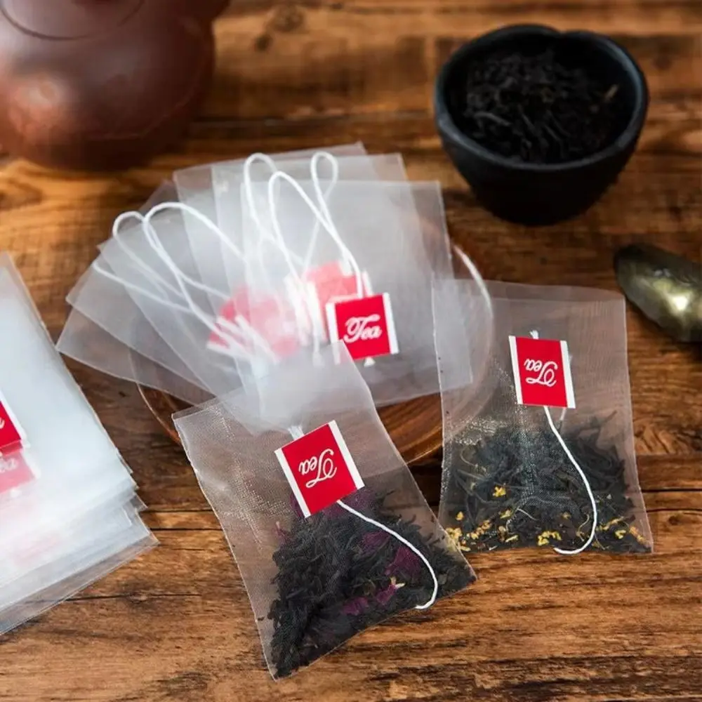 100Pcs Portable Transparent Disposable Transparent Teabags Nylon Heat-sealable Filter Bag with String Empty Tea Bags