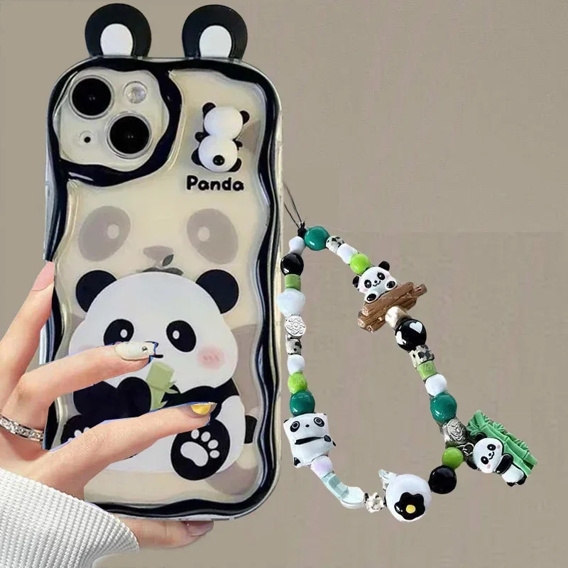 3D Ear Cute Panda Toy Chain Case For Samsung Galaxy A56 A16 A55 A06 A54 A26 A36 A34 A35 A15 A14 A05 A05S A53 A52 A23 A24 A04 A32
