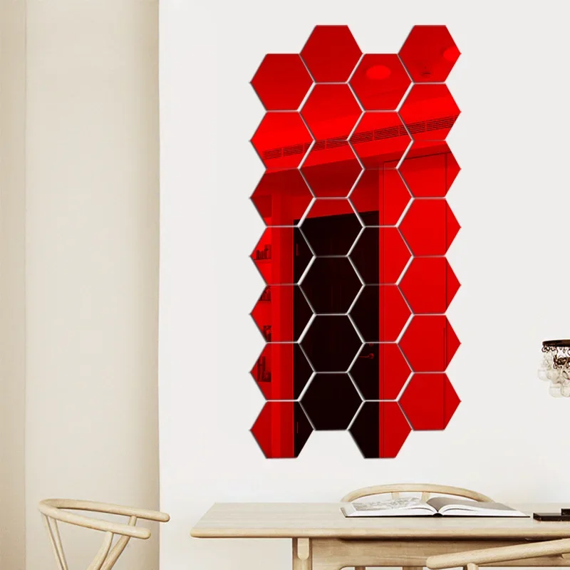 

3D Mirror Wall Stickers Hexagon DIY Mirrors Sticker Self Adhesive Mosaic Tiles Decals for Bedroom Living Room Home Decoration