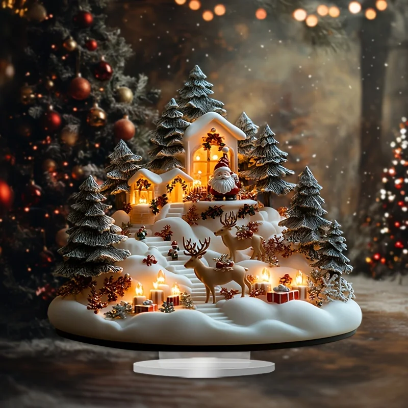 2D Fable Xmas Winter Wonderland Cabin Reindeer Acrylic Tabletop Ornament High Artistic Versatile Household Workplace Decor