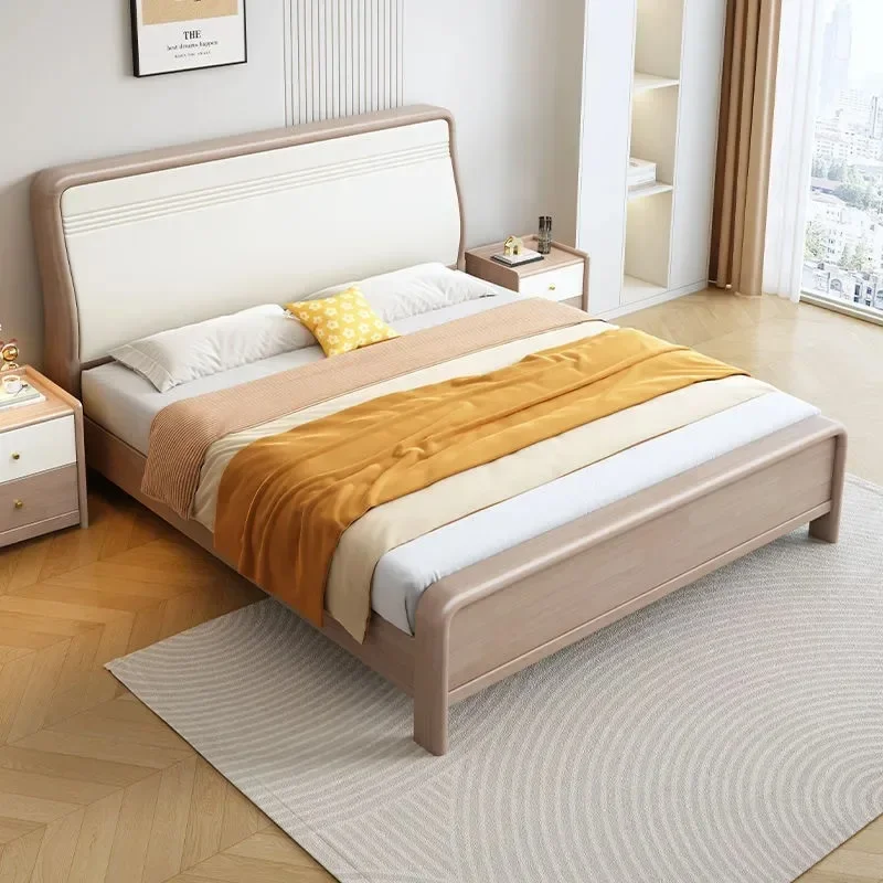 Modern simple solid wood bed, Nordic ash wood craft color bedroom double bed, air pressure storage