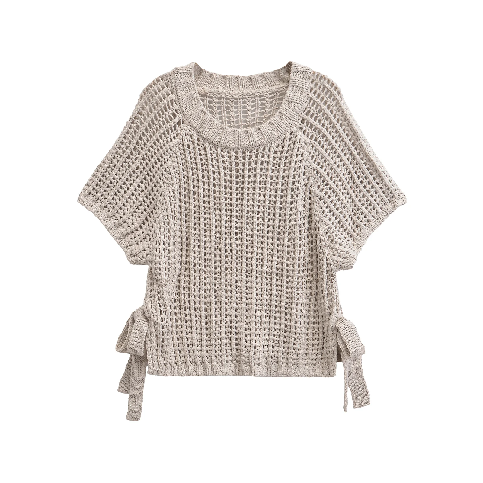 

Solid Cropped Sweaters Fall Vintage Clothes Casual Cable Knit Pullovers Short Sleeve Top Batwing Sleeve Sweater Hollow Out Tie