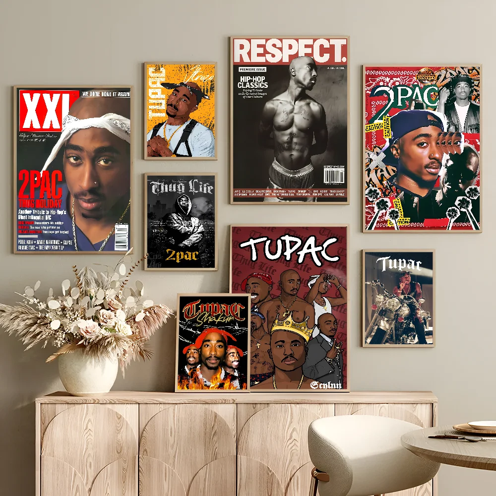 Rock Bands T-Tupac S-Shakur Self-adhesive Art Poster Decoracion Painting Wall Art White Kraft Paper Home Decor