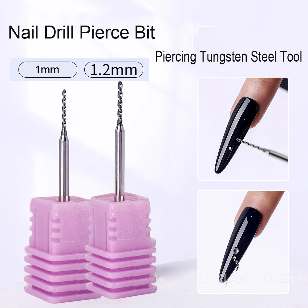 2Pcs/kit Professional Nail Drill Pierce Bit 1-1.2mm Super-Fast Piercing Steel Grinding Head Nail Tool DIY Punk Nail Pierce Tool