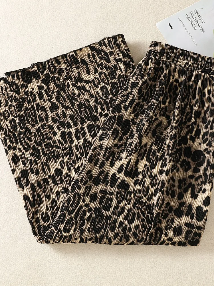 Slim Fit Leopard Print  Skirt High Waist A-Line Straight Leg Women's Sexy Summer Skirts Pleated Long Skirts