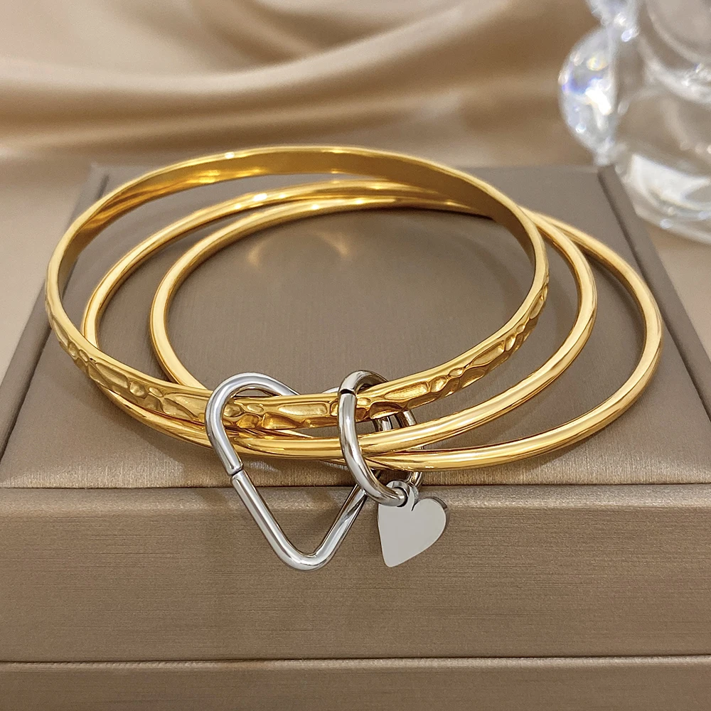 

DODOHAO Unique Stainless Steel Heart Charm Bracelet for Women Minimalist Round Multi Layer Stackable Bangle Waterproof Jewelry