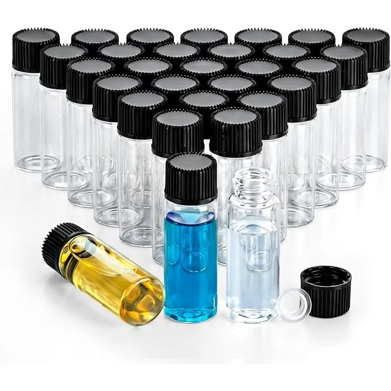 5-Piece Clear Borosilicate Glass Vials, Leak-Proof Screw Caps with PE Liners, Chemistry & Pharmaceutical Testing