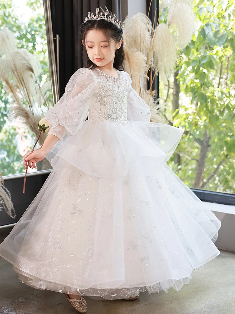 

High-End Evening Dress Princess Dress Girl Runway Show Flower Girl Exotic High-End Pompous Veil Host Piano Performance Dress