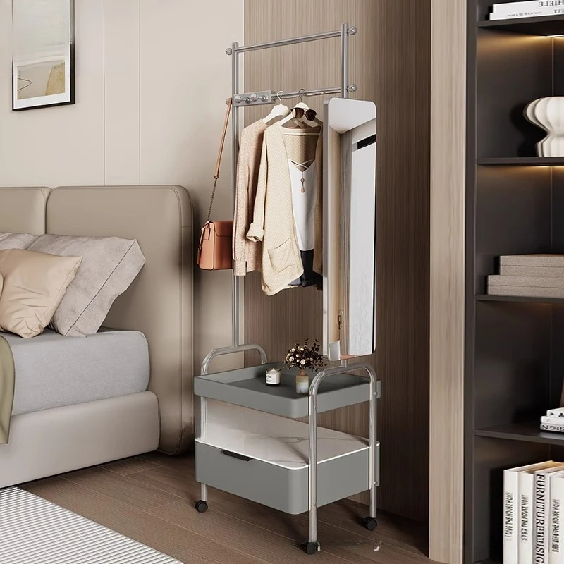 Household floor-to-ceiling stainless steel living room removable with wheels coat rack bedroom bedside solid wood clothes