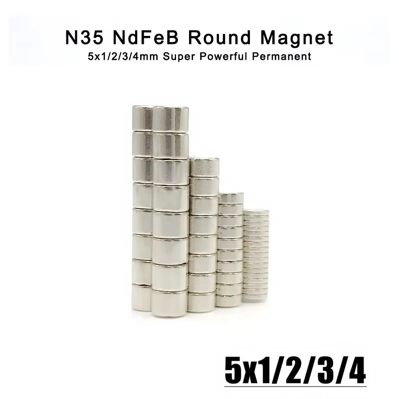 50-2000Pcs 5x1/2/3/4mm N35 Dia 5 Standard Size Round 5x1mm 5x2mm 5x3mm 5x4mm Strong Neodymium Magnetic Magnet Imanes