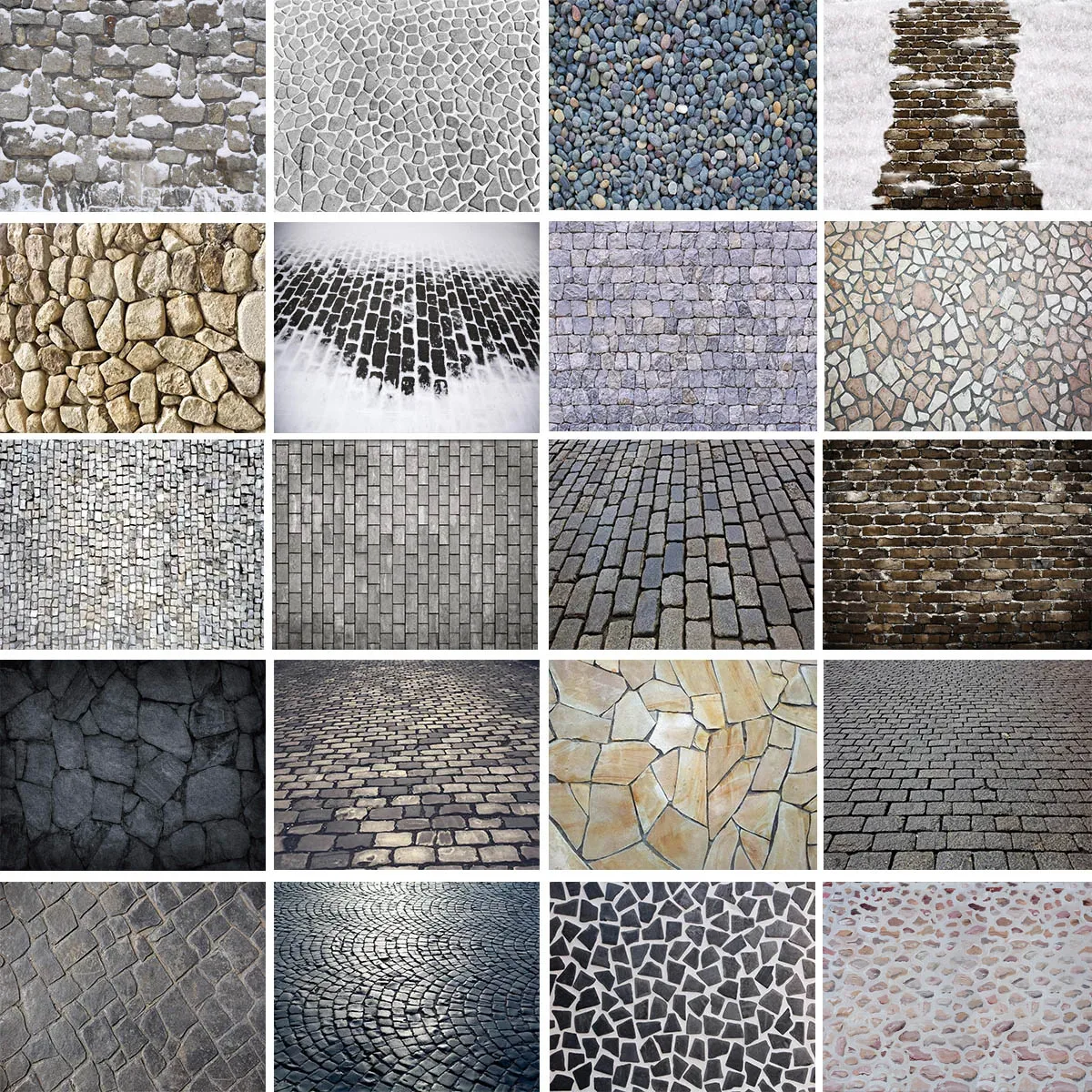 Stone Floor Masonry Backdrop Brick Road Photography Props Texture Retro Design Black White Stone Pavement Background Photostudio