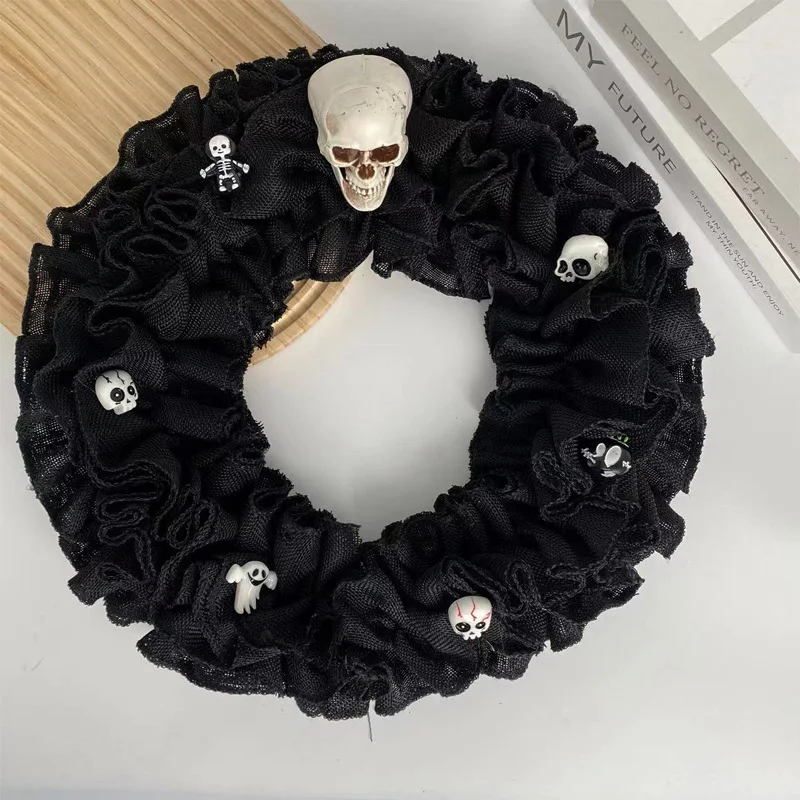 

Cross-border new products Halloween Ghost's Day Skull Decoration Fabric Wreath Rattan Ring Holiday Hanging Decoration