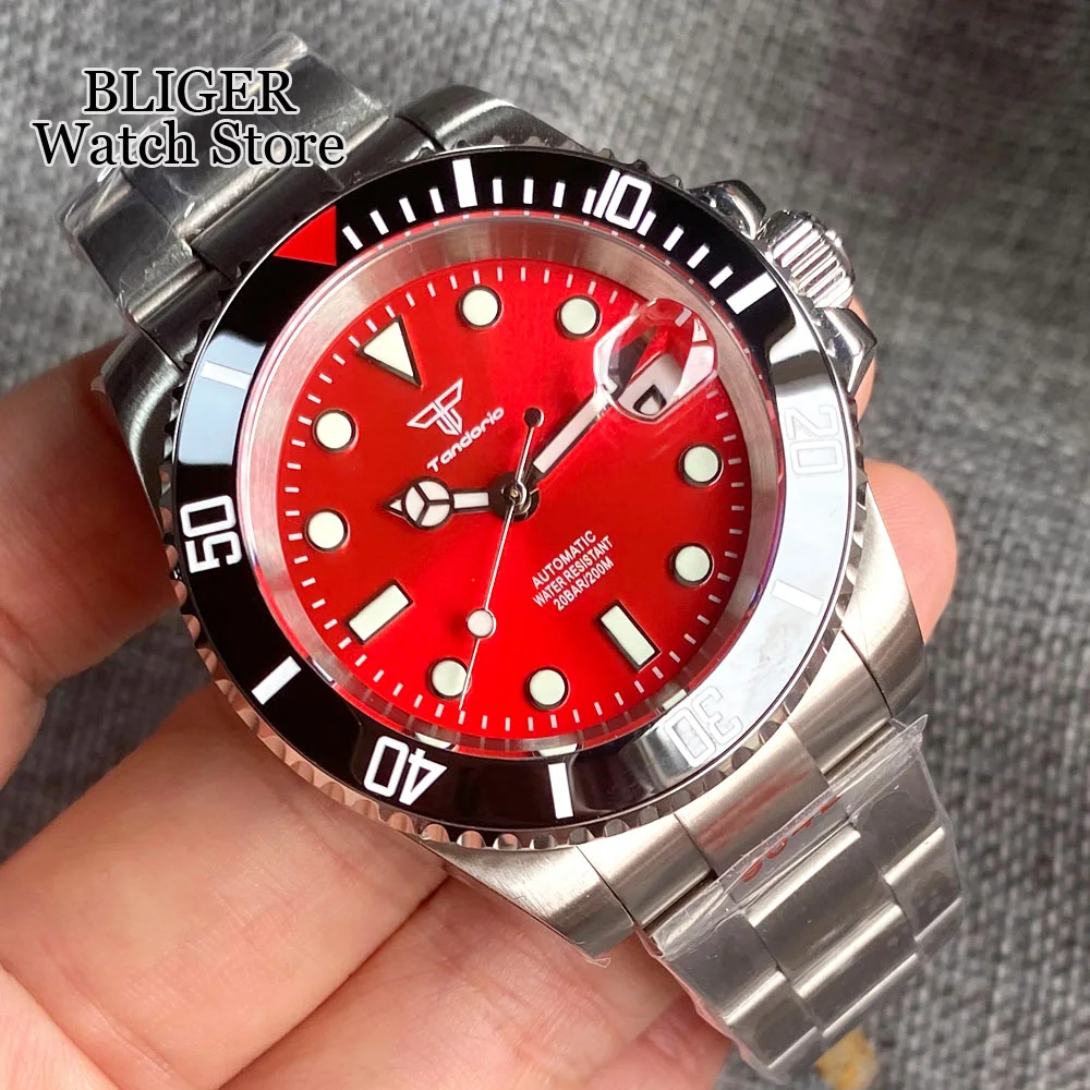 

Tandorio 200M Waterproof NH35A Red Sunburst Dial Automatic Dive Men Watch 40mm Steel Bracelet Date Luminous Sapphire Glass