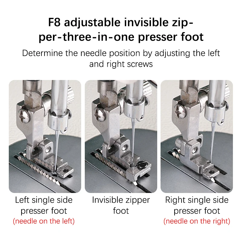 ماكينة خياطة صناعية ، غرزة قفل ، مكبس سحاب غير مرئي على جانب واحد ، قفل حافة القدم ، قدم مكبس قابل للتعديل ، T88