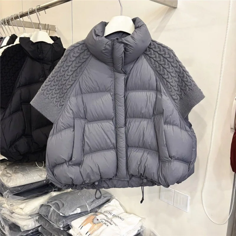 Women Cotton Vest Jacket Casual Loose Knitwear Patchwork Short Sleeveless Coats Outdoor Quilted Travel Drawstring Hem Waistcoat
