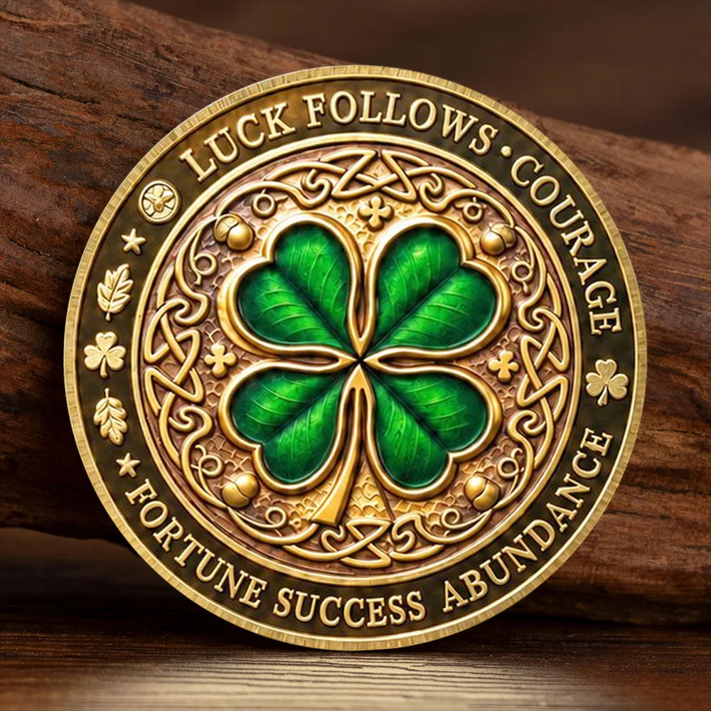 Lucky Four Leaf Clover Gold Plated Collection Coin Luck Hope Prosperity Vintage Relief Amulet Collection Coin Medal Gift