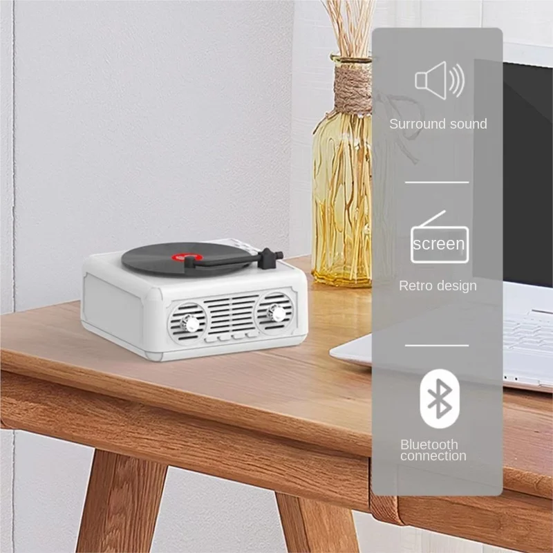 New Record Player Wireless Bluetooth Speaker Retro Creative Mini Portable Card Insertion Bluetooth Small Speaker Subwoofer Gift