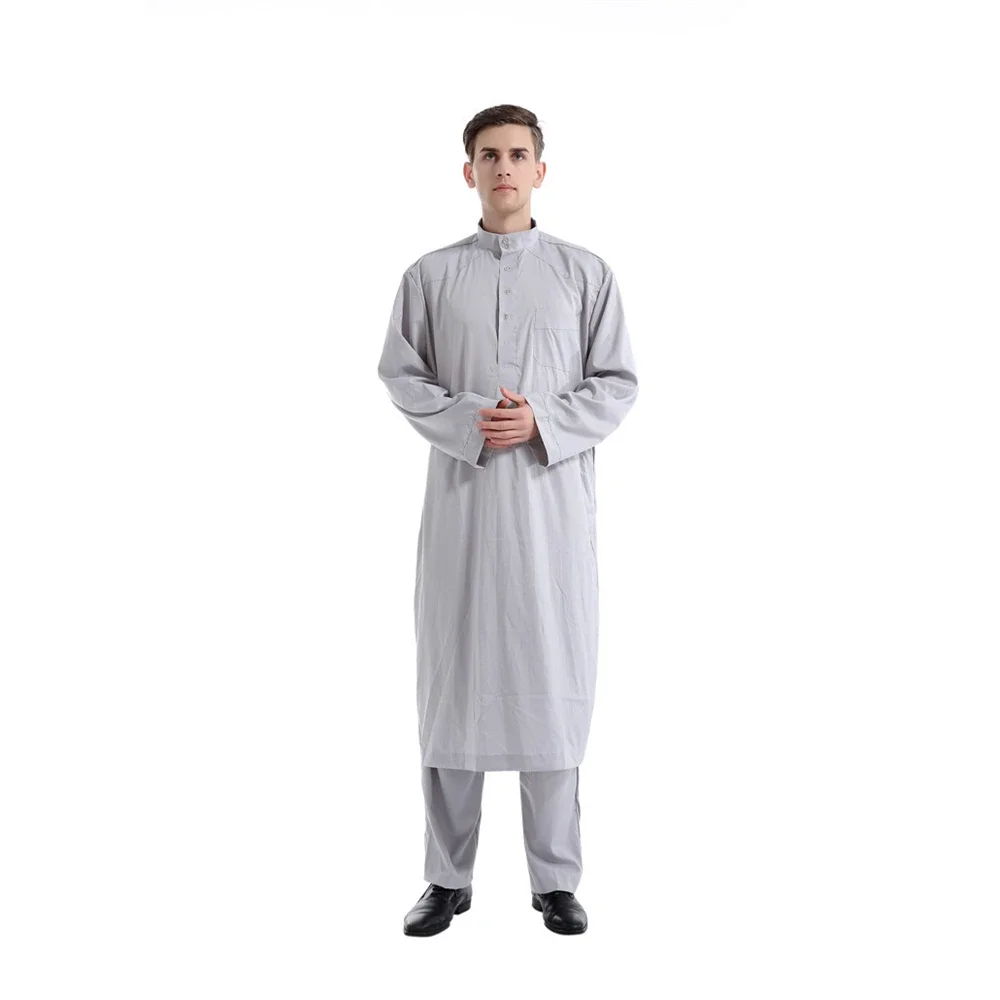 Aman Adult Jubba Thobe Muslim Two Pieces Set Men Pakistan Dubai Saudi Abaya Dress Prayer Islam Clothing Worship Suit Eid Ramadan