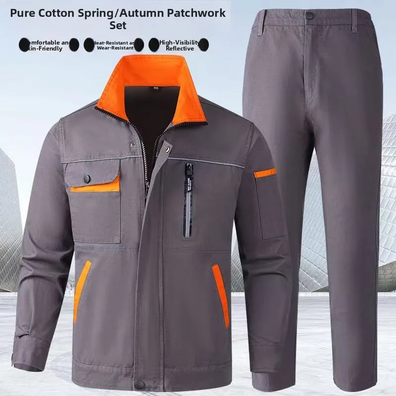 

Утолщенный рабочий костюм из чистого хлопка для мужчин, осенне-весенний, с защитой от ожогов, износостойкий, для авторемонта, с длинными рукавами