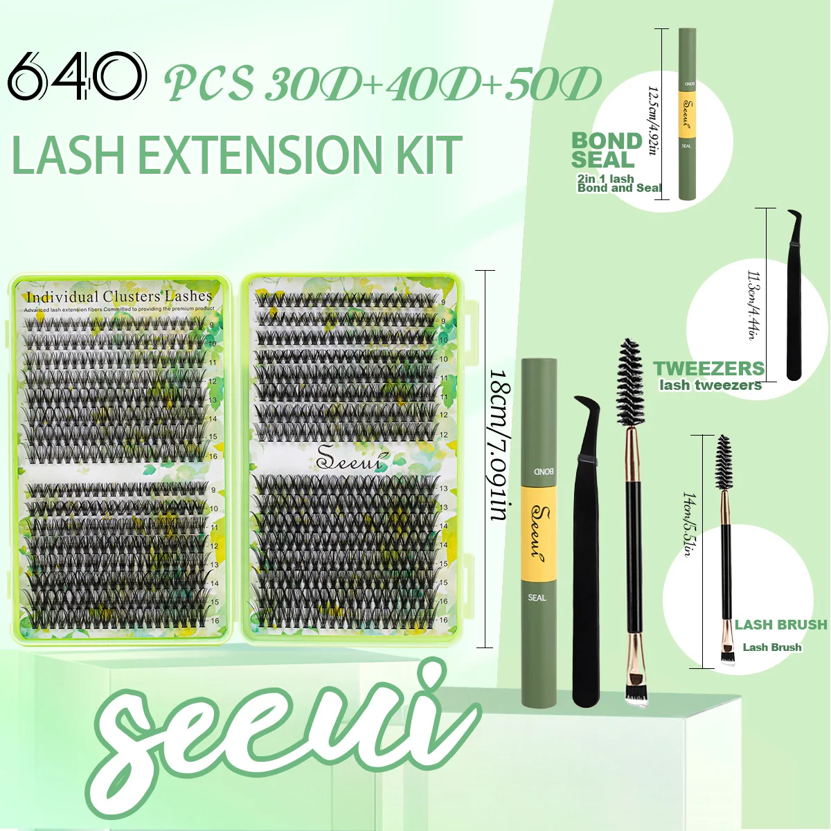 ISEEN DIY Eyelash Extension Kit Soft Eyelash Individual Eyelashes Kit with Lash Bond & Seal and Lash Tweezers and Brush
