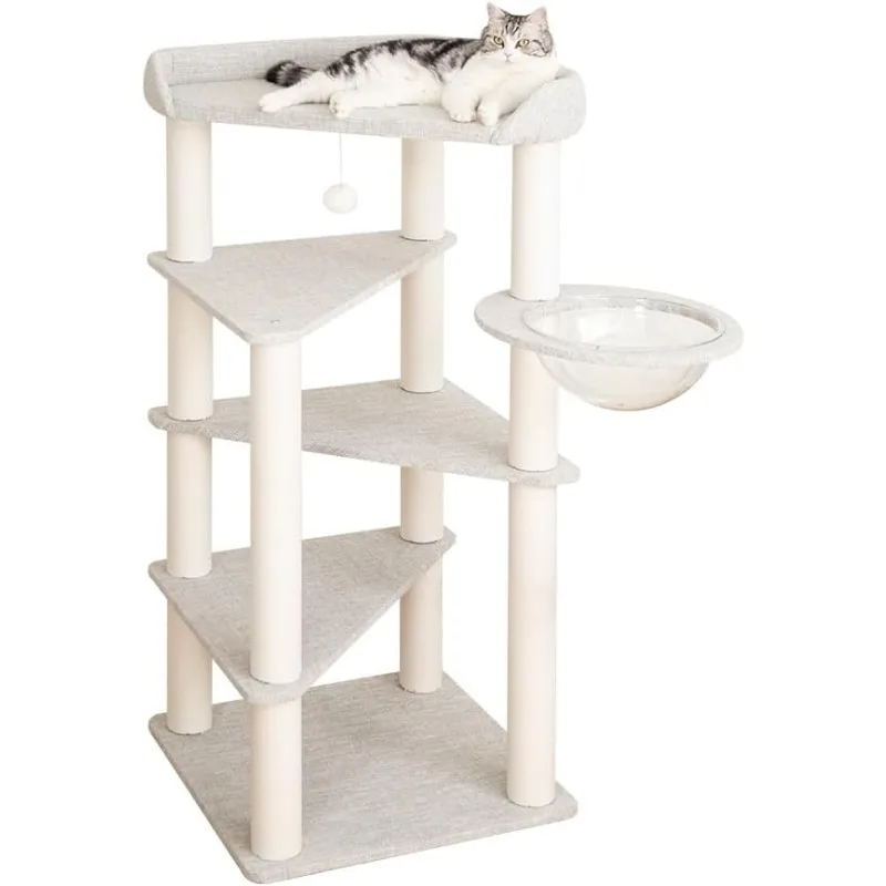 

53” Tall Cat Tree for Large Cat, Modern Senior Friendly Cat Tower with Wide Shelves Low Step, Cotton Scratching Posts, Super Stu