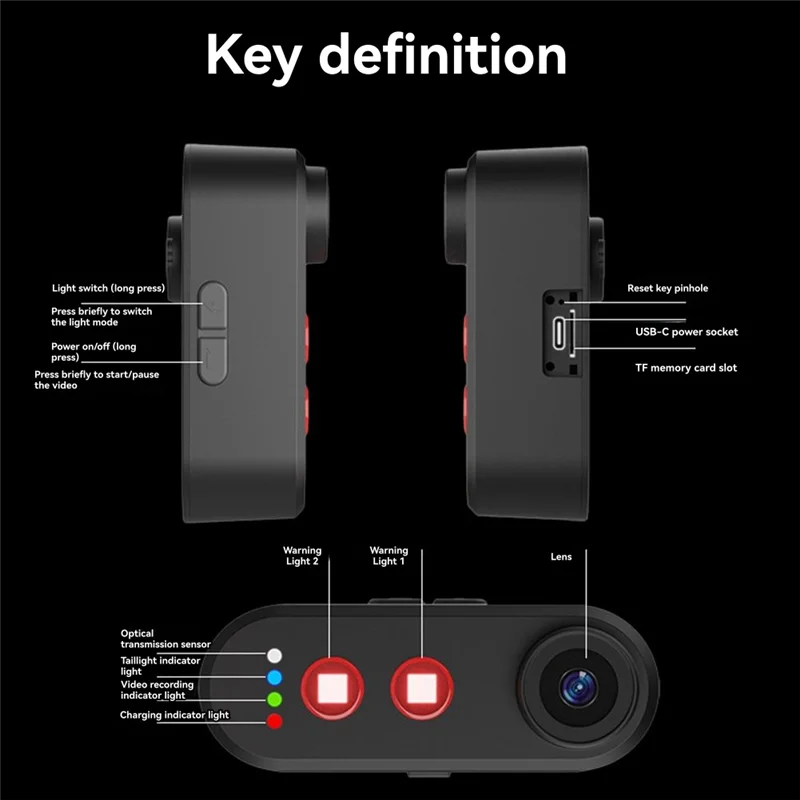 

ABZW Bike Camera With Tail Light 1080P HD 150 Degree Viewing Phone Interconnection Water Proof Bike Rear View Camera